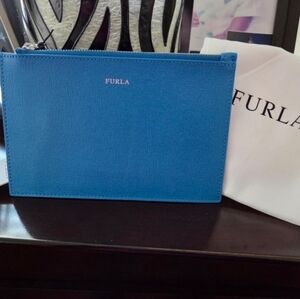 Furla RARE Babylon Leather Envelope Pouch in Ceruleo Blue NWT Retail $139
